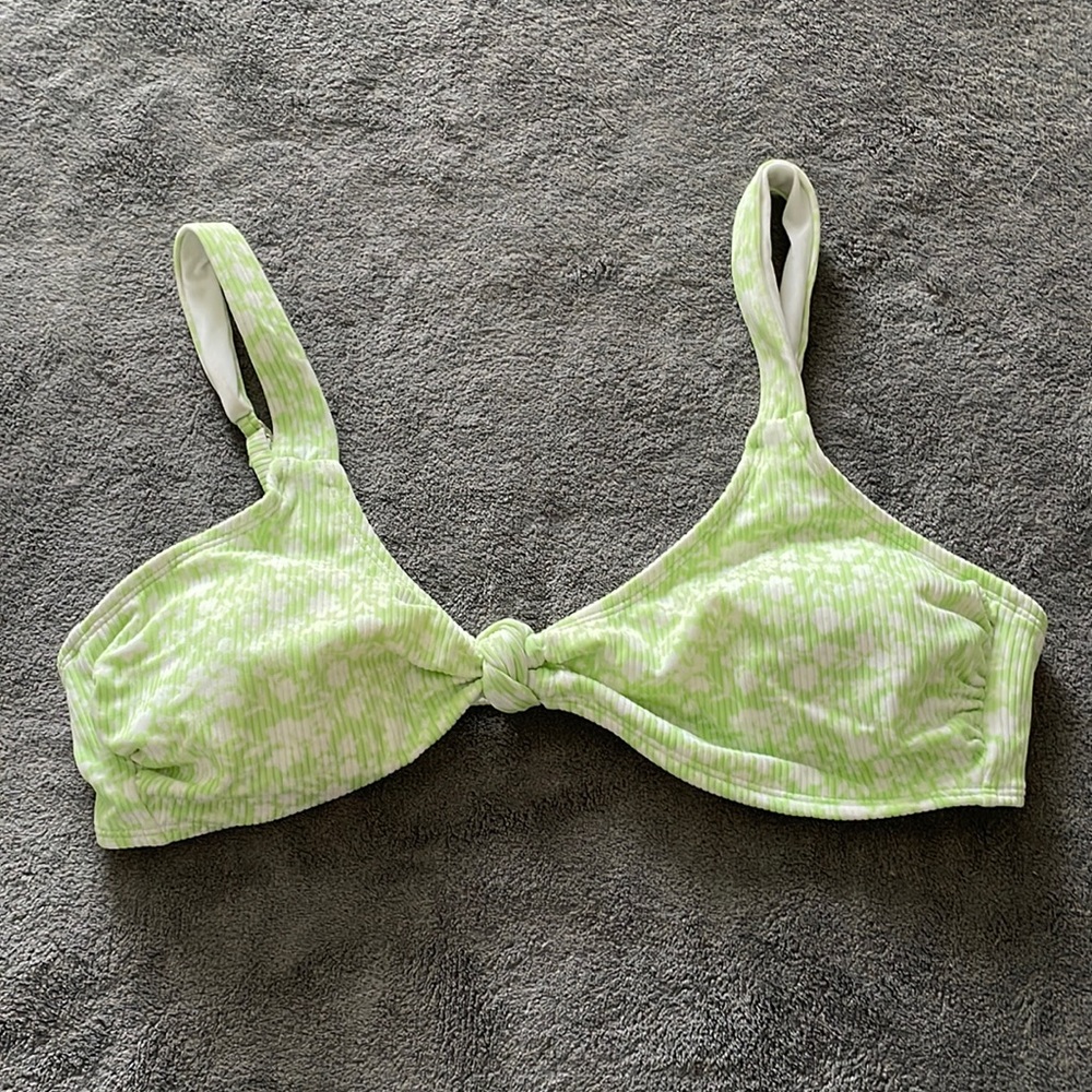 Green and White Floral Pattern Bikini Top